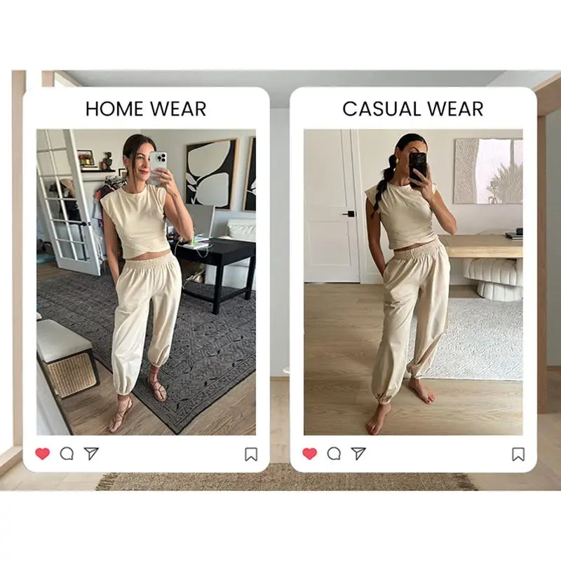 Women’s 2-Piece Tracksuit – Crop Top & Jogger Pants with Pockets | Minimalist Sportswear