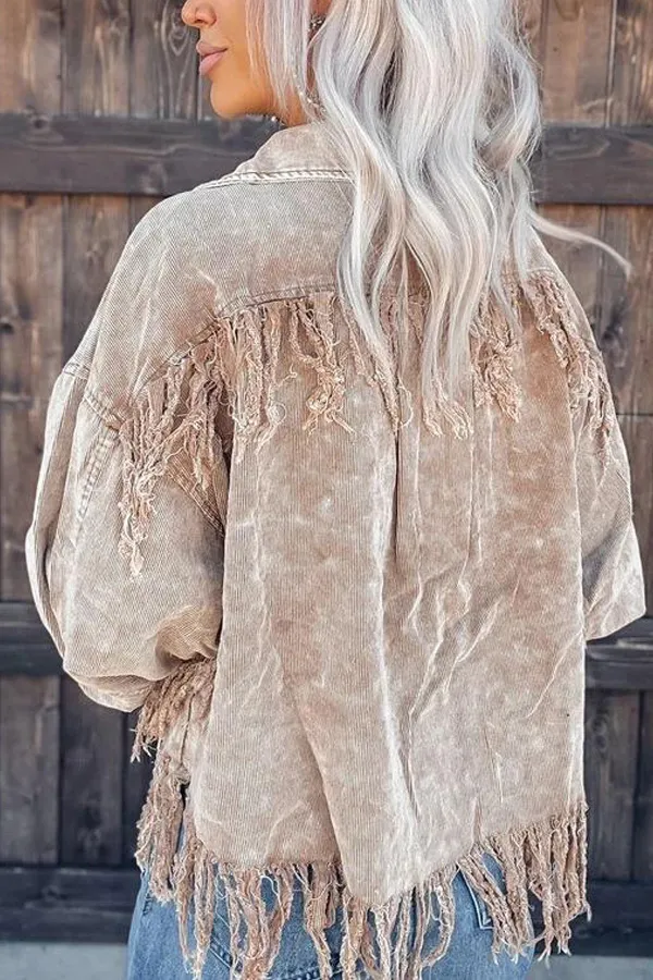 Casual Tassel Design Corduroy Jacket