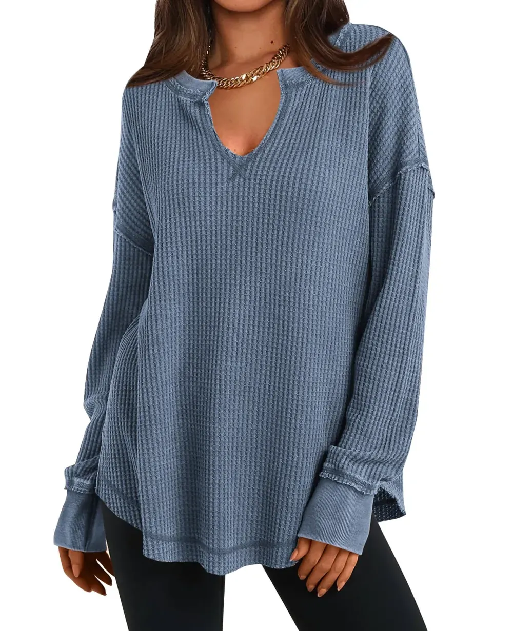 ✨Women's Waffle Knit Exposed Seam Pullover