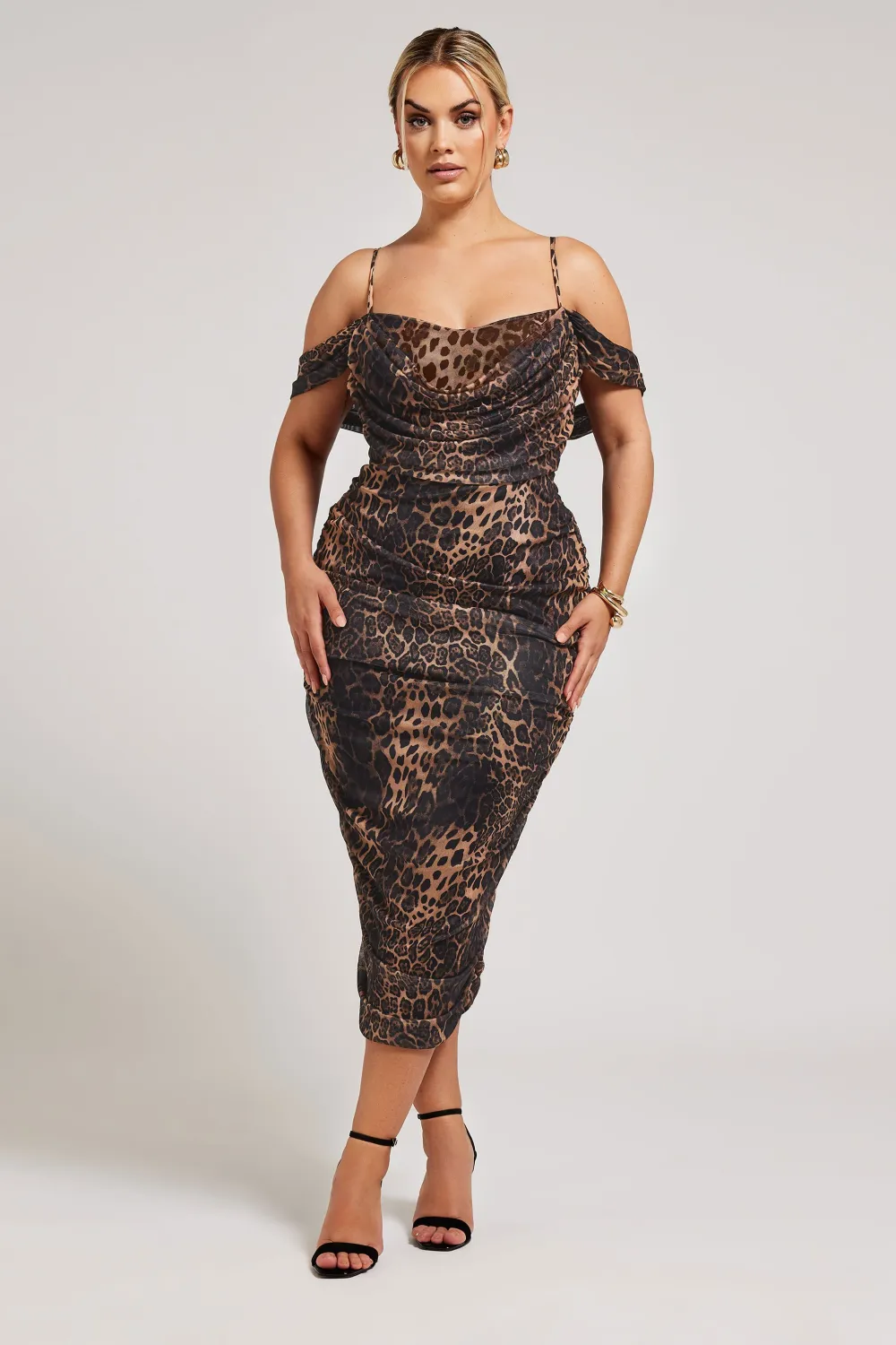 YOURS LONDON Curve Brown Leopard Print Cold Shoulder Dress