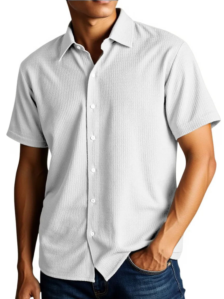 Men's Stylish And Comfortable Everyday Texture Fabric Short-sleeved Lapel Shirt