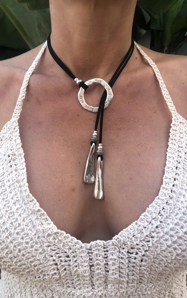 Bohemian Necklace, Y Necklace, Lariat Necklace, Leather Necklaces for Women, Pendant Necklace, Boho Necklace, Leather Necklace