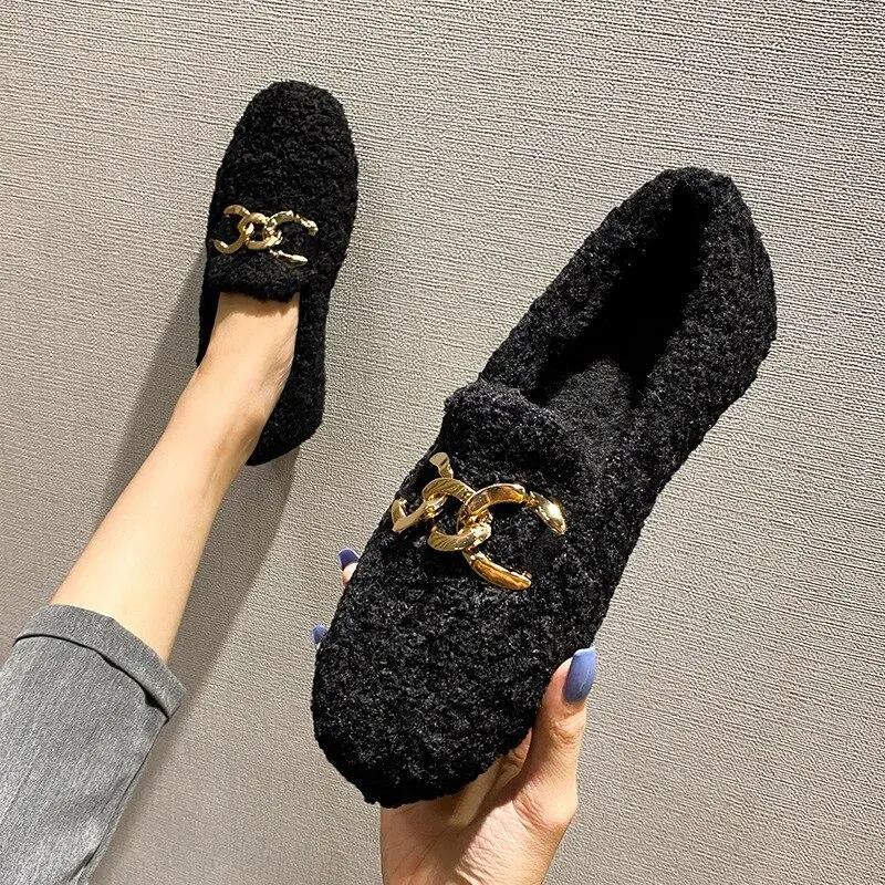 Women's Comfort sofe Furry Outer Wearing Flats Loafers Ankle boots Wild Fluffy Flat Mules Warm Shoes