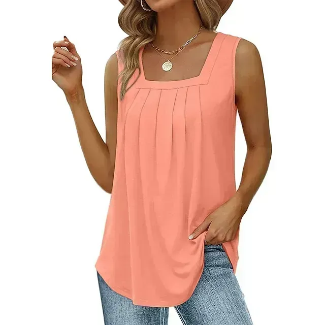 Women's Tank Pleated Solid / Plain Color Basic Square Neck Sleeveless