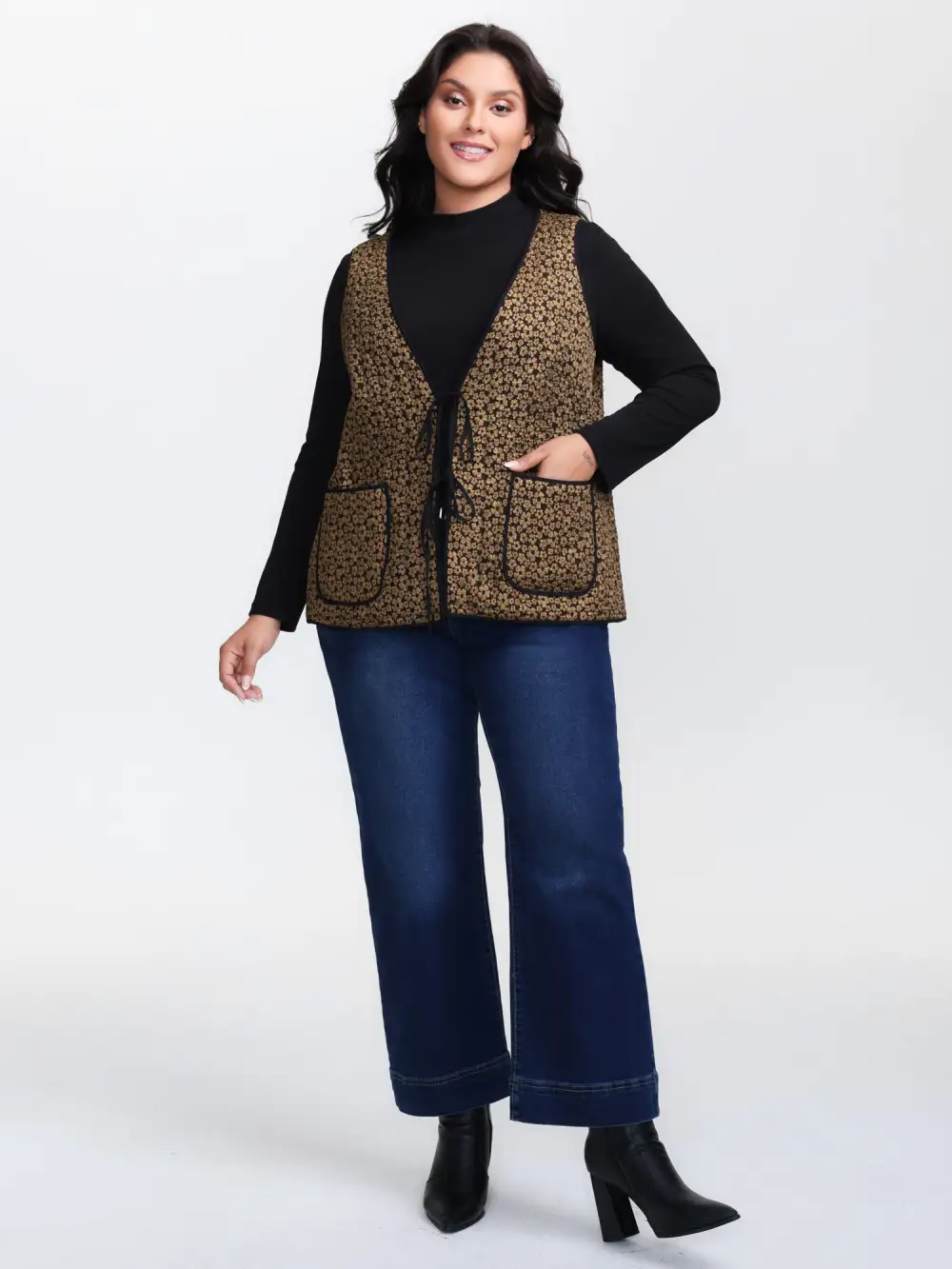 Floral Print Three Ties Quilted Vest