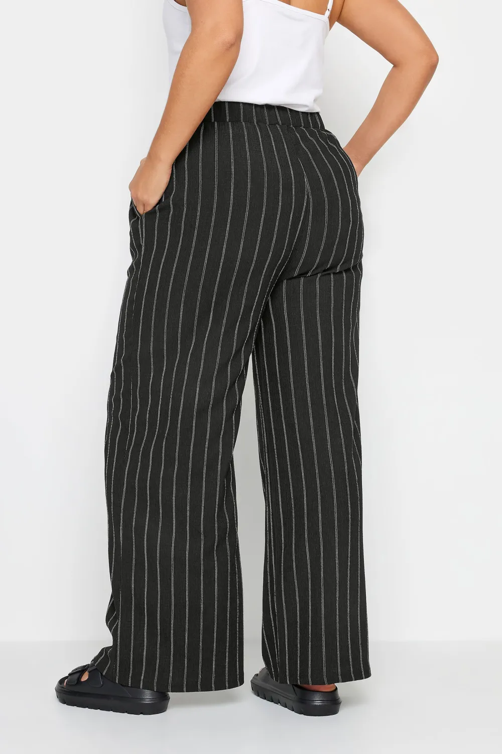 YOURS Curve Khaki Green Textured Wide Leg Trousers
