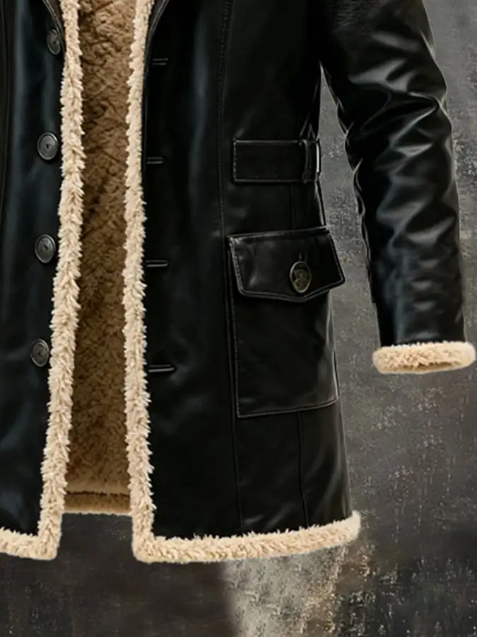 Men's Retro Plush Warm Large Lapel Long Jacket Windbreaker