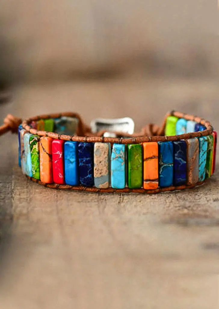 Sunflower Colorful Stone Beaded Wrap Bracelet
