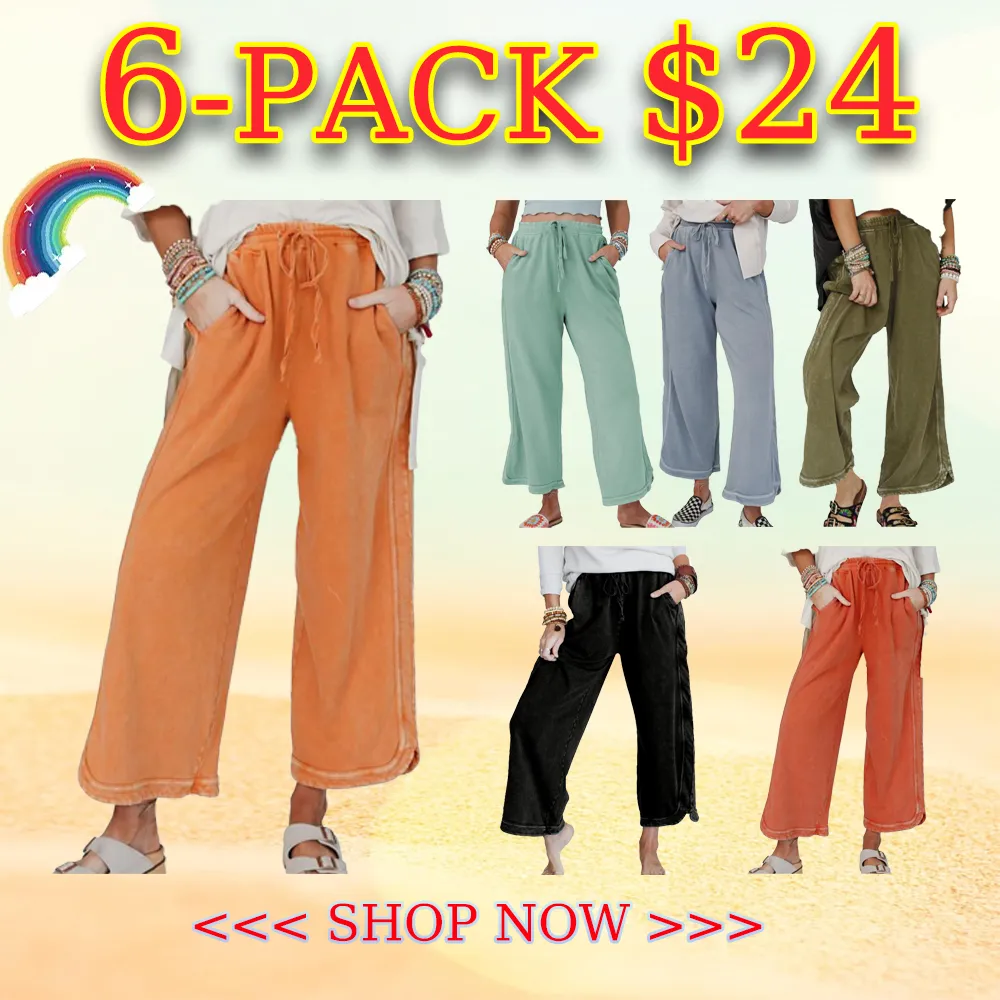 Women's High Waist Wide Leg Sweatpants – Acid Wash Baggy Palazzo Pants with Pockets