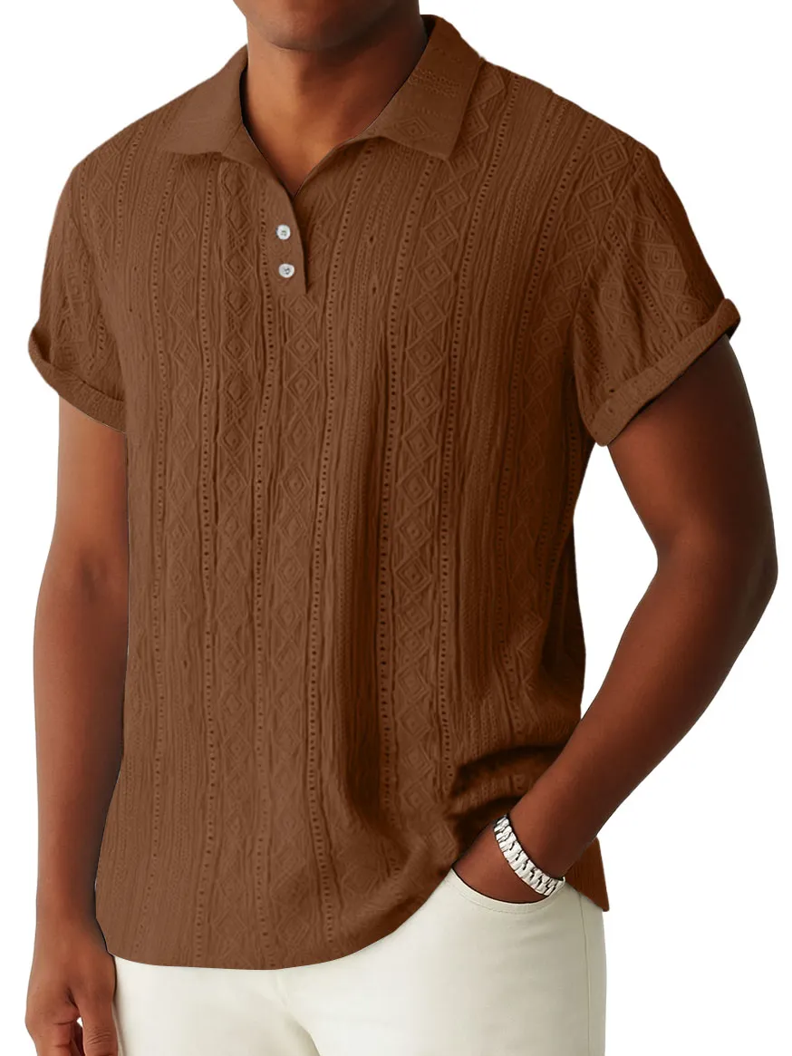 Men's Daily Jacquard Textured Striped Casual Comfortable Polo Tops