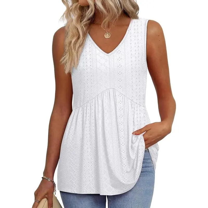 Women’s V-Neck Peplum Tank Top – Flowy, Sleeveless, Stretchy Summer Style