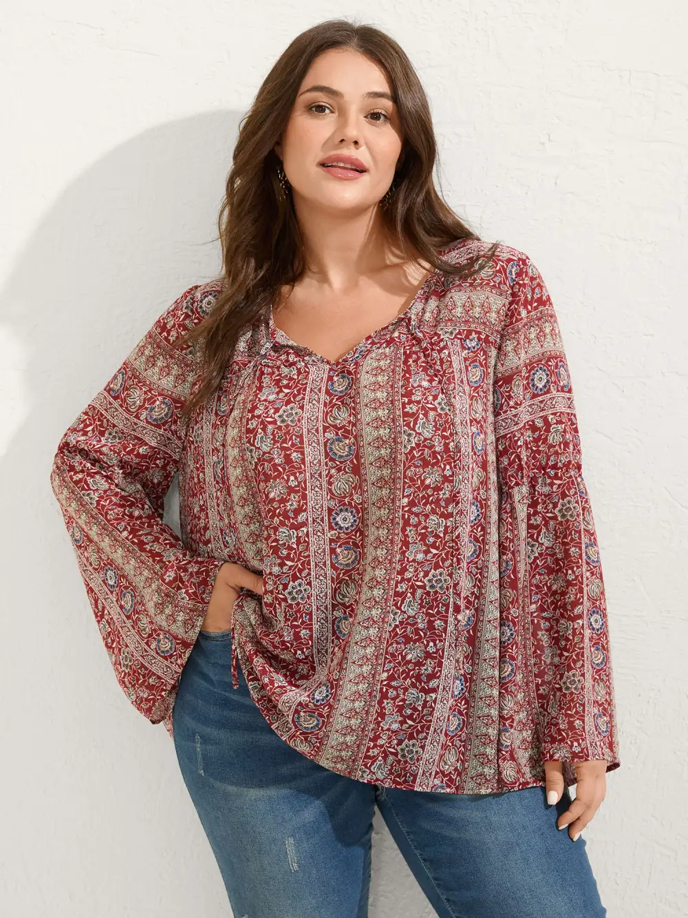 Chiffon Floral Sheer Print Neck-Tie Blouse