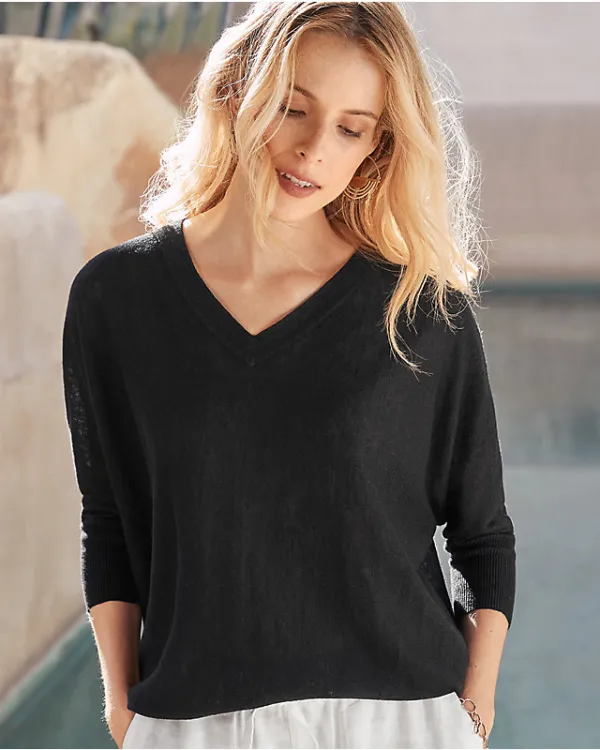 Linen Oversized V-Neck Sweater