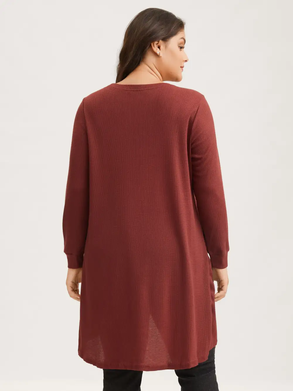 Solid Waffle Knit Overlap Hem T-shirt