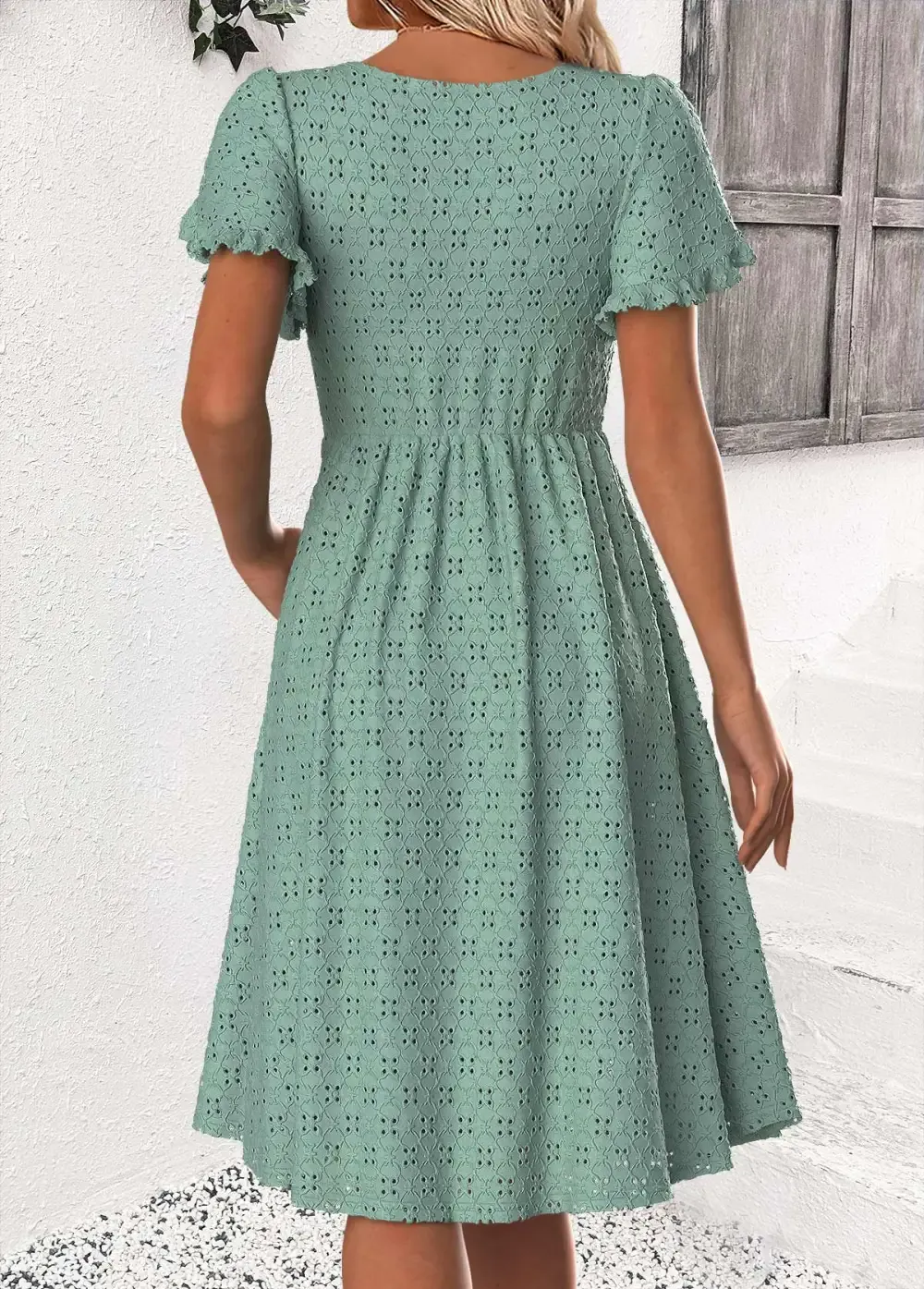 Sage Green Short Sleeve Round Neck Dress