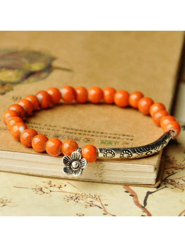 Women's Ethnic Style Flower Glaze Bead Ceramic Bracelet