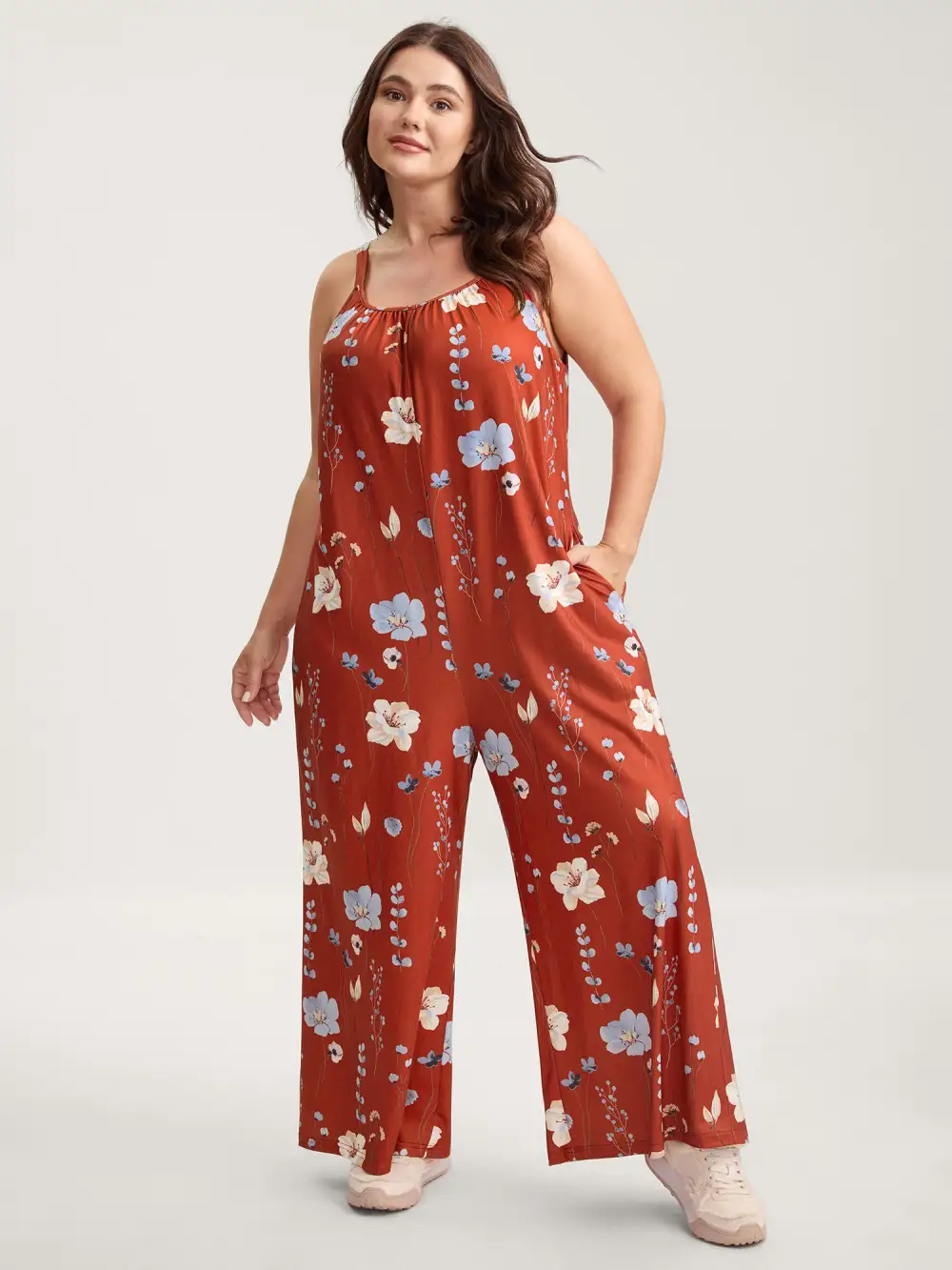 Stretchy Lined Floral Print Cami Jumpsuit