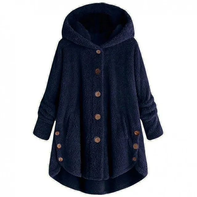 Women's Fleece Jacket Fleece Sports Pullover Sherpa Fleece Button Front Pocket claret turmeric Black Solid Color Street Casual Hoodie Plus Size Long Sleeve Top Fleece lined Micro-elastic Fall & Winter
