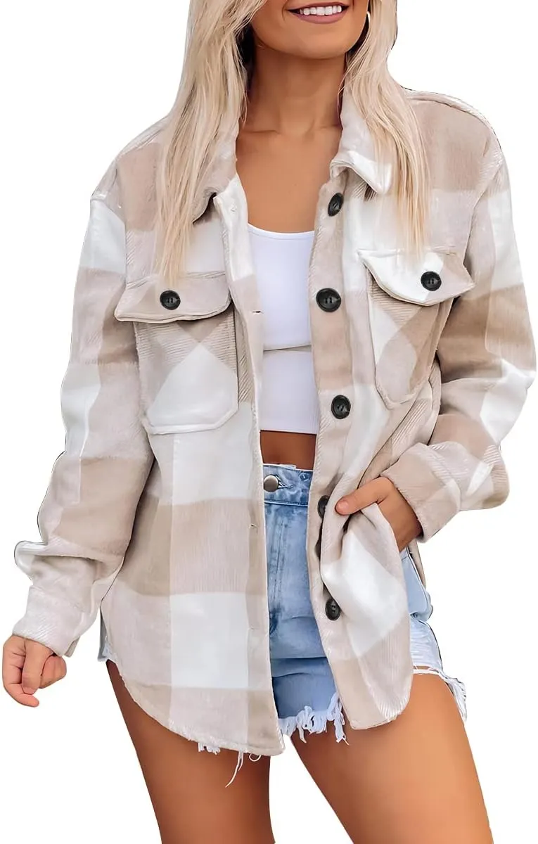Womens Fall Outfits Fashion Clothes Shackets Flannel Plaid Button Down Long Sleeve Shirts Jackets 2024