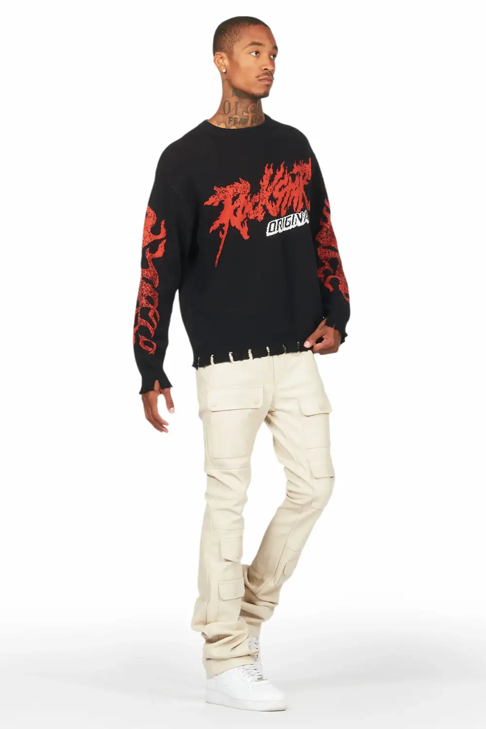 Barossa Beige PU Cargo Stacked Flare Jean