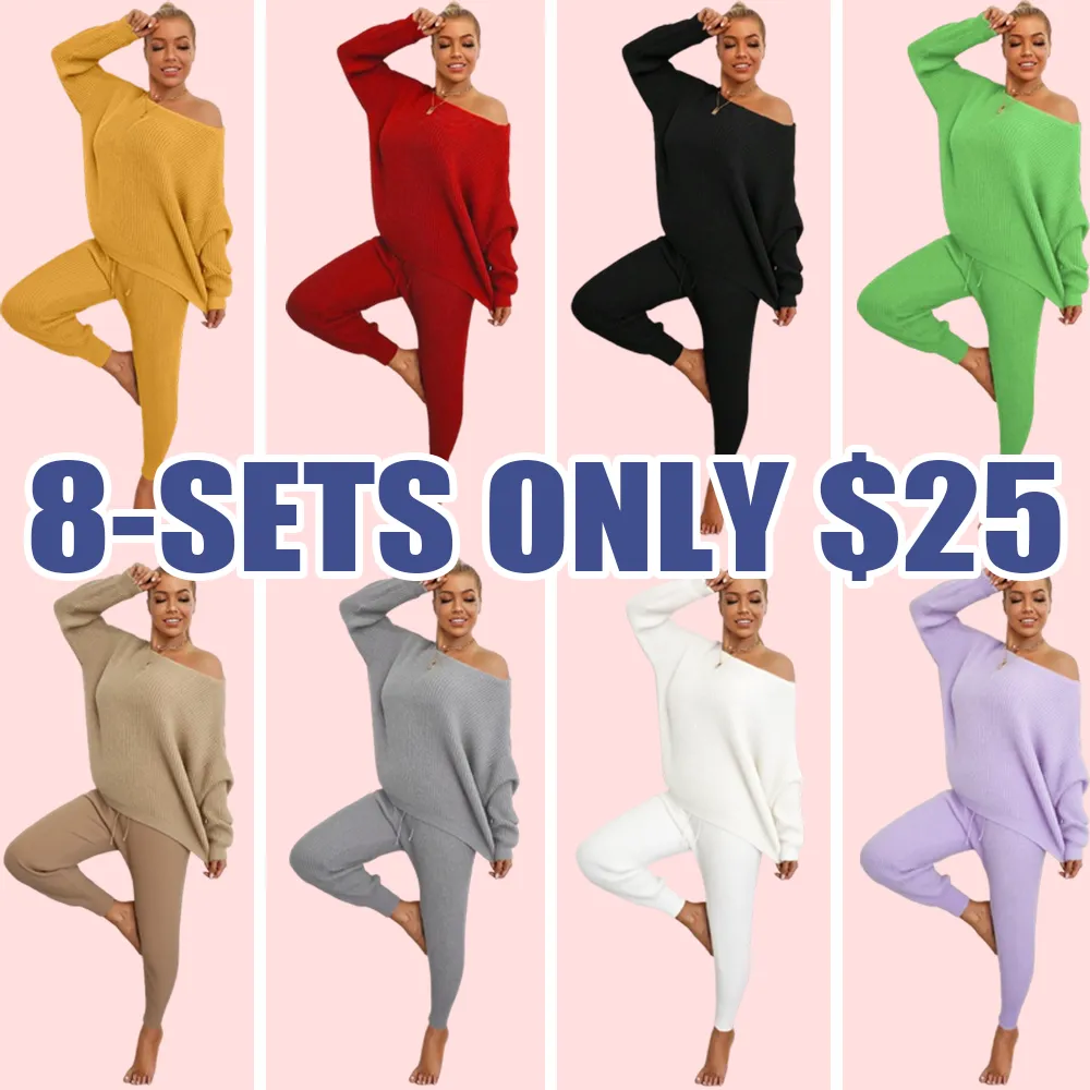 Women's Drop Shoulder Sweater & Drawstring Pants Two-Piece Set – Casual Fall Outfit