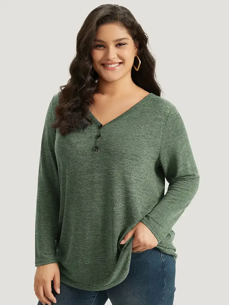 Heather Button Up Long Sleeve T-Shirt