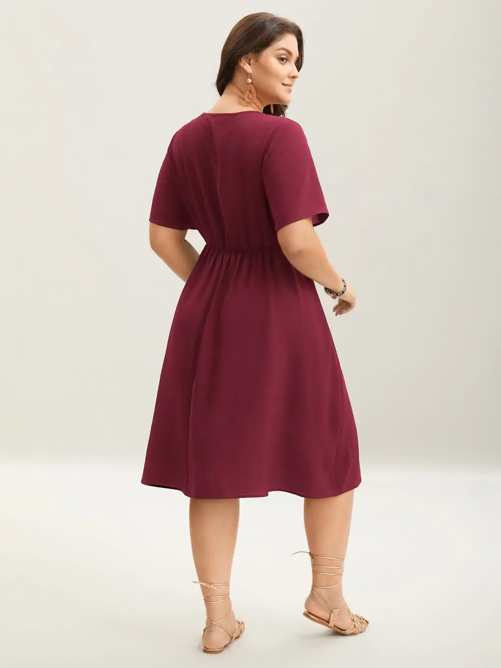 Floral Embroidered Waist-Cinched Midi Dress