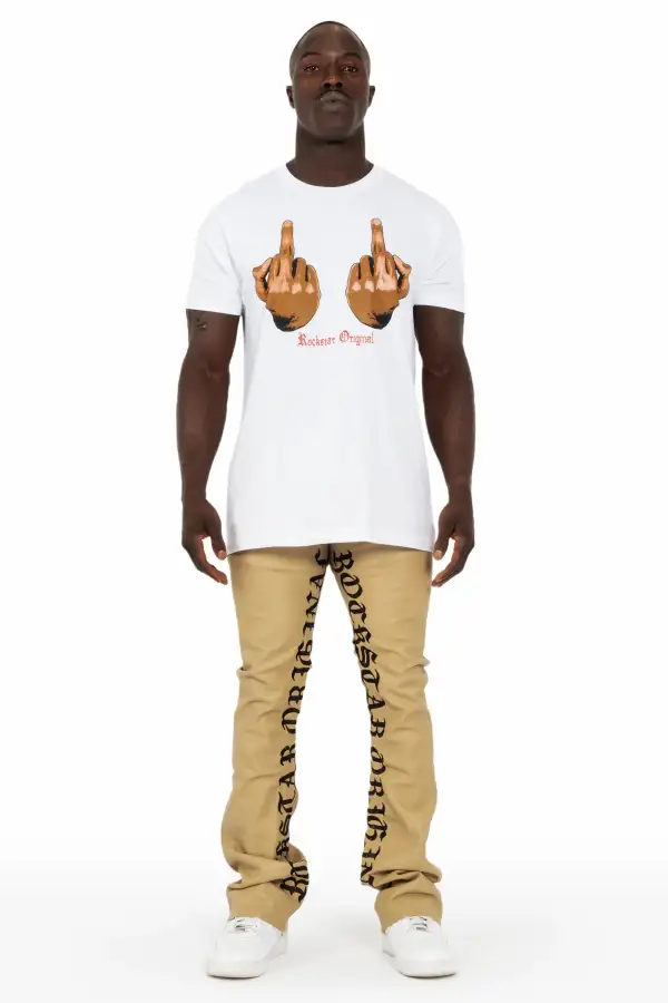 Eliam Beige/Black Faux Leather Stacked Flare Jean