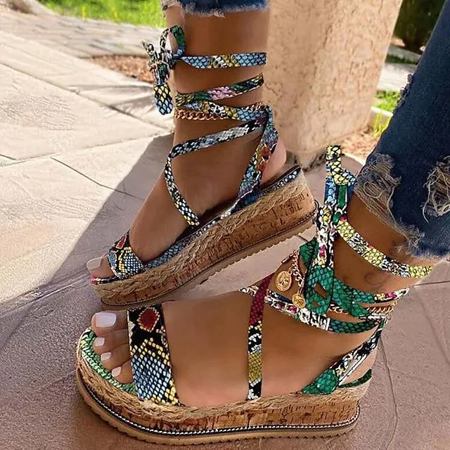 Women's Sandals Comfort Shoes Platform Sandals Outdoor Daily Walking Summer Platform Open Toe Sexy Casual PU Leather Microfiber Loafer Color Block Black Green Khaki