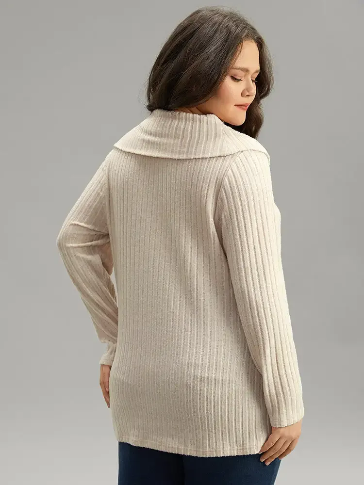 Plain Rib Knit Cowl Neck T-Shirt