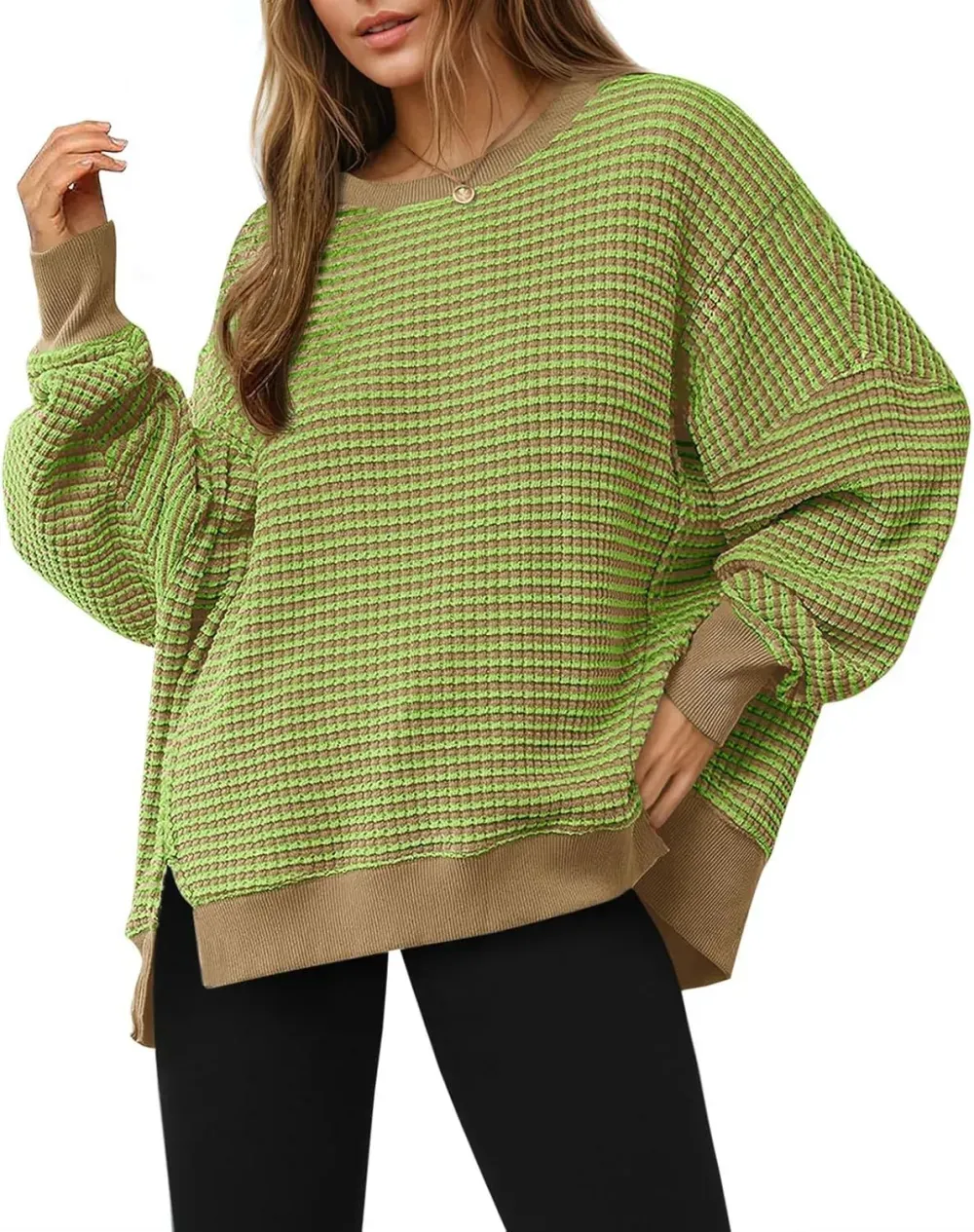 ✨Women's Oversized Sweatshirt Waffle Long Sleeve Split Pullover Tunic Tops