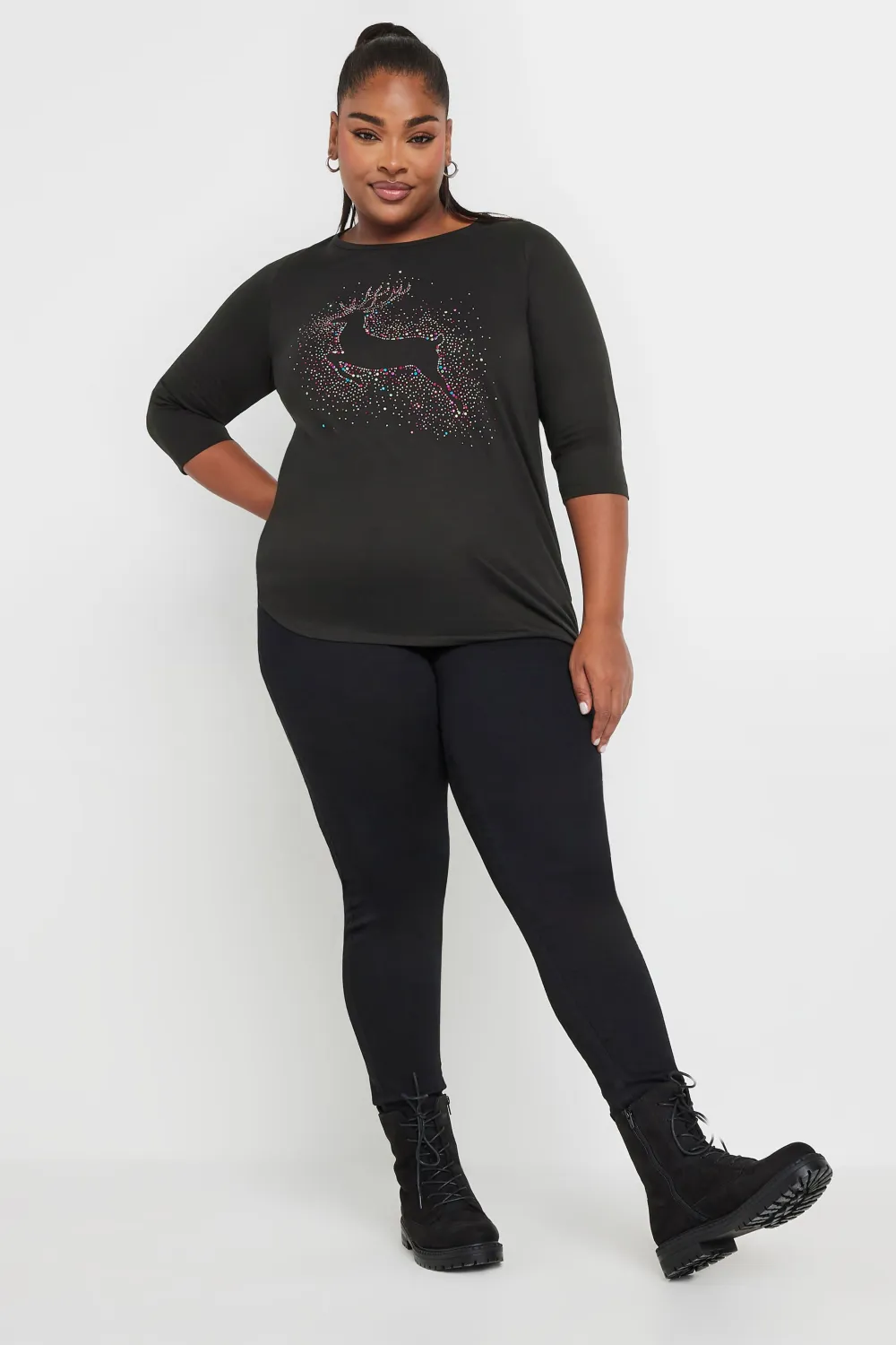 复制YOURS Curve Black 'Merry Gonkmas' Sequin Embellished Christmas Top