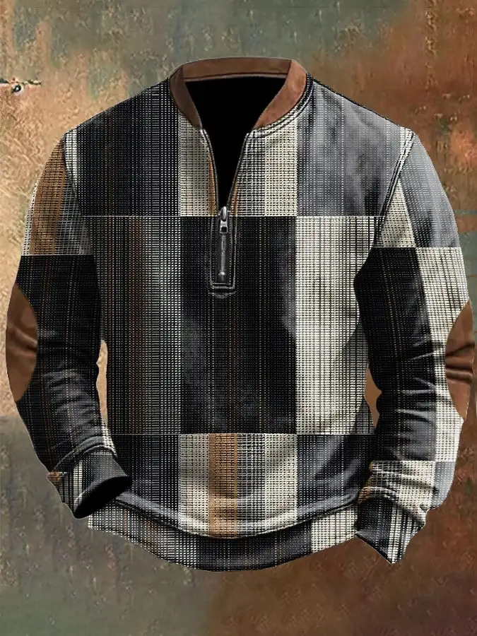 Men's Retro Western Style Geometric Patchwork Print Sweatshirt