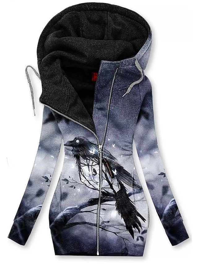Women's Zip Hoodie Sweatshirt Sports Basic Drawstring Zip Up Front Pocket Black Pink Navy Blue Floral Geometric Butterfly Street Casual Hoodie Long Sleeve Top Micro-elastic Fall & Winter