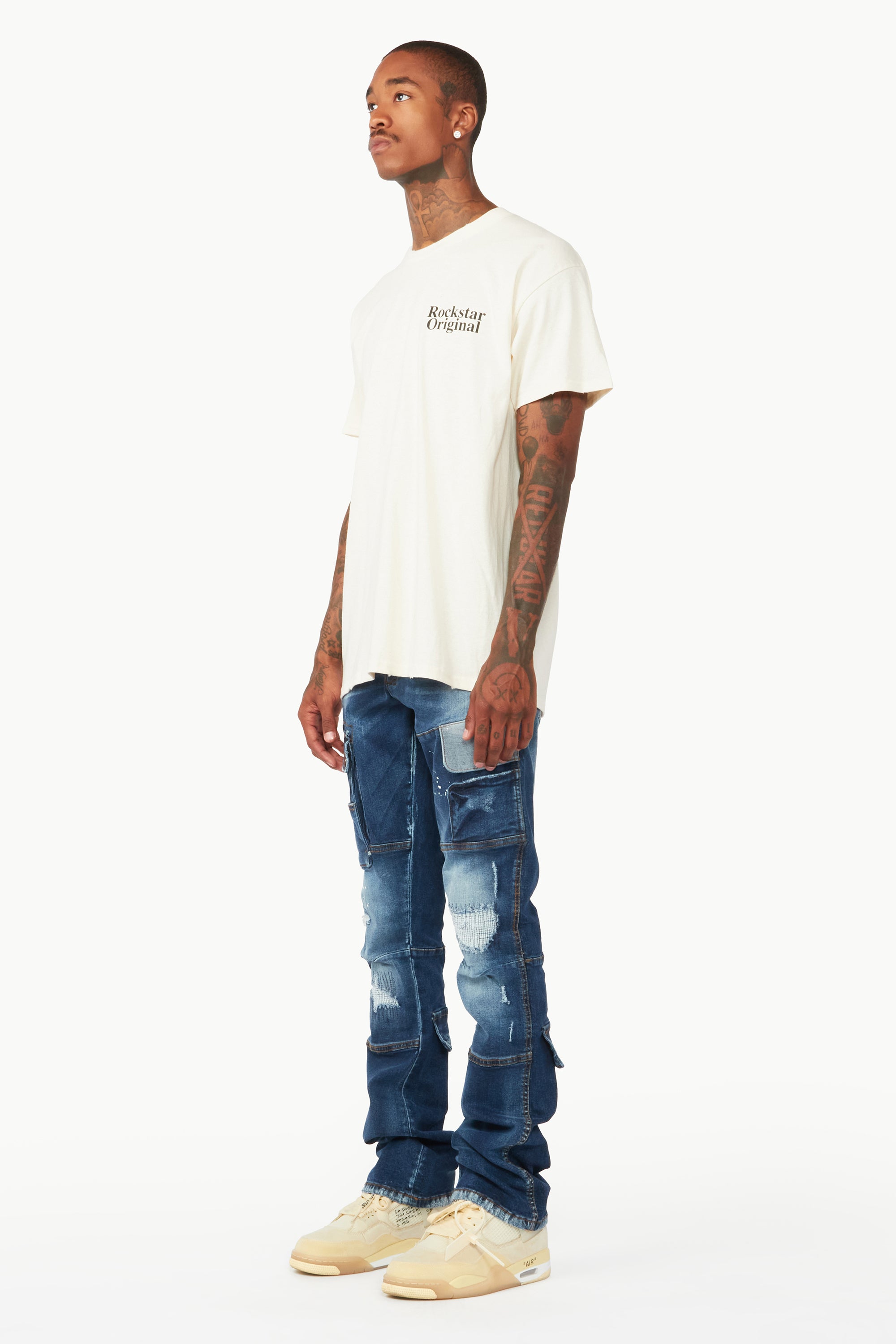 Gannon Dark Blue Stacked Flare Jean