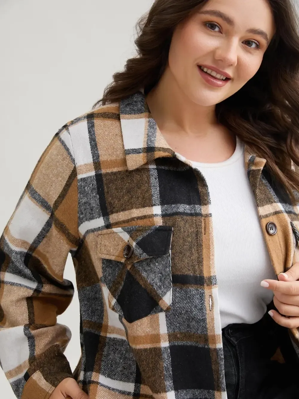 Plaid Chest Pockets Long Jacket