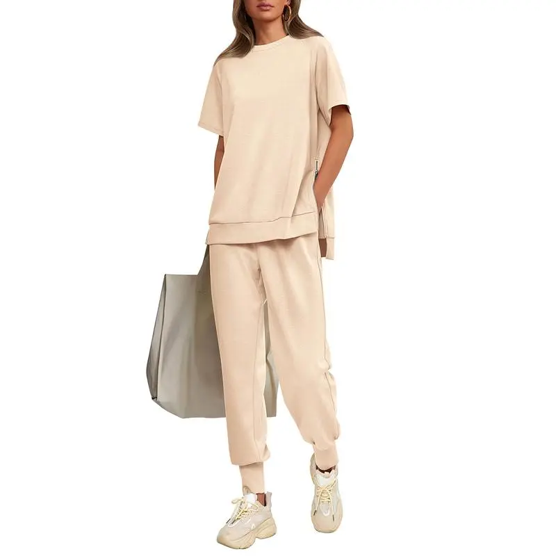 Women's 2-Piece Summer Tracksuit – Short Sleeve Top & Pocket Pants