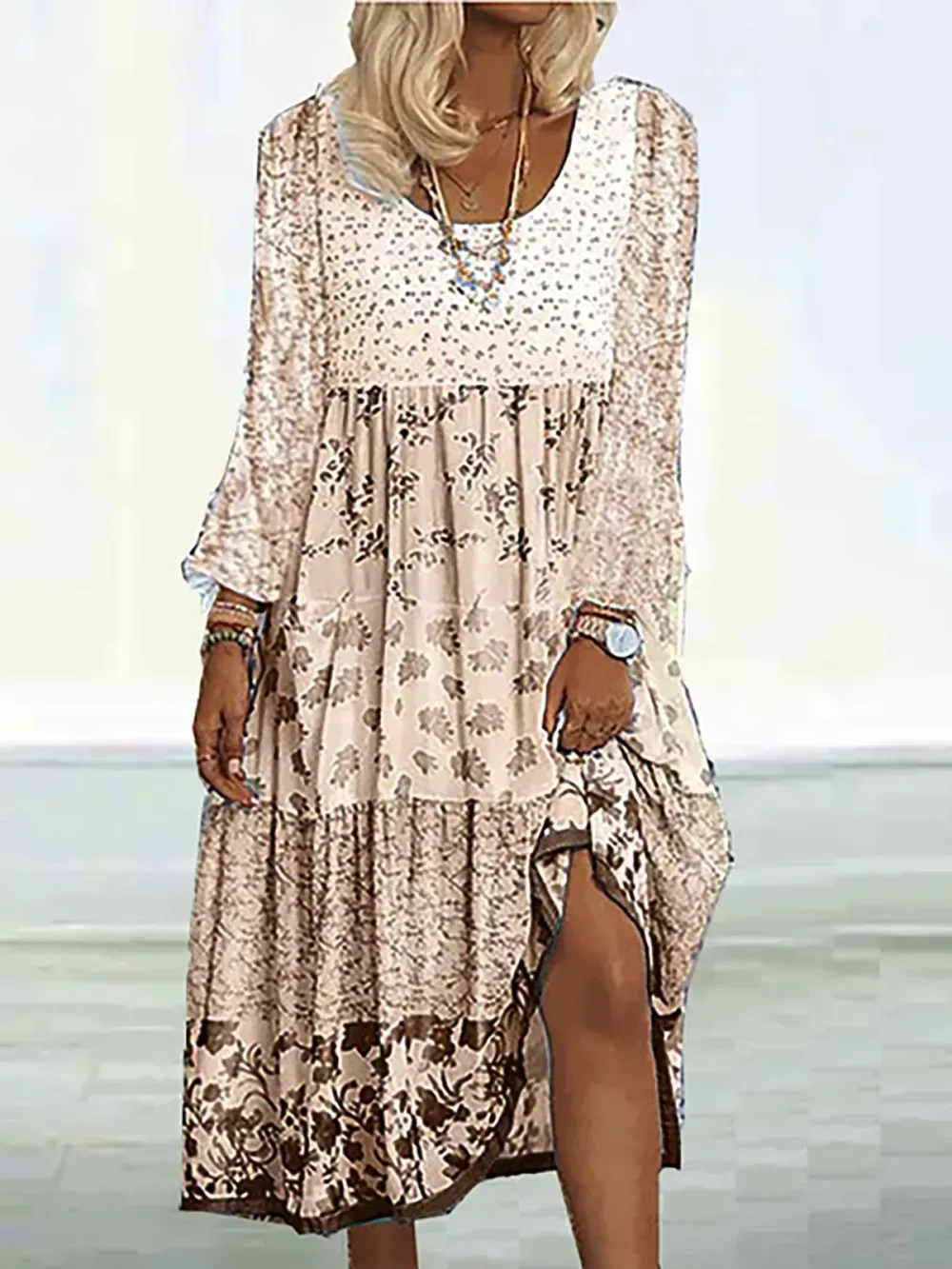 Floral Printed Long Sleeve Sweet Boho Dress