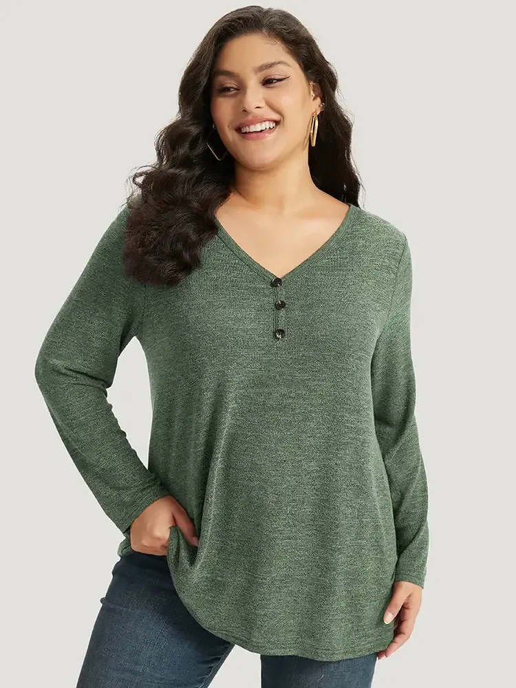 Heather Button Up Long Sleeve T-Shirt