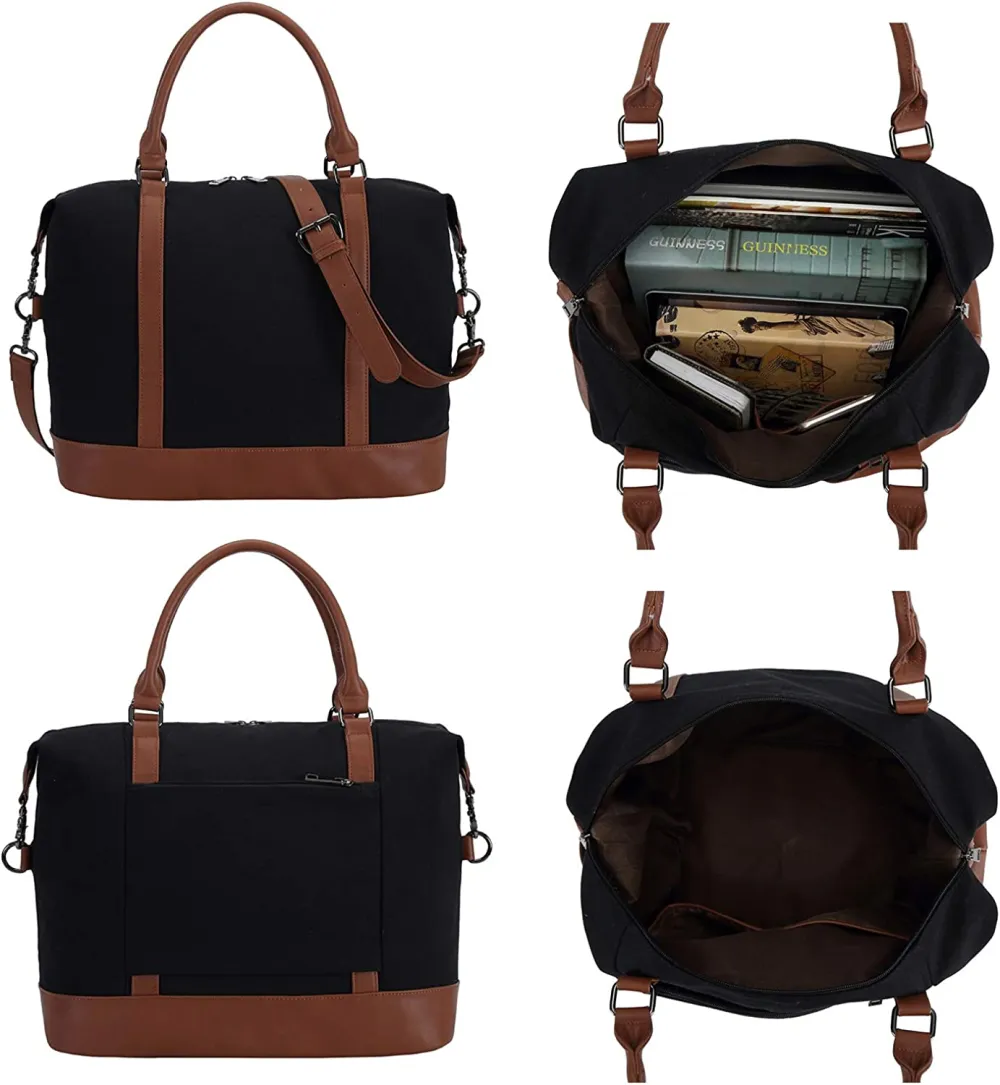 Ladies Canvas Weekender Bag Overnight Carry-on Tote Duffel in Trolley Handle