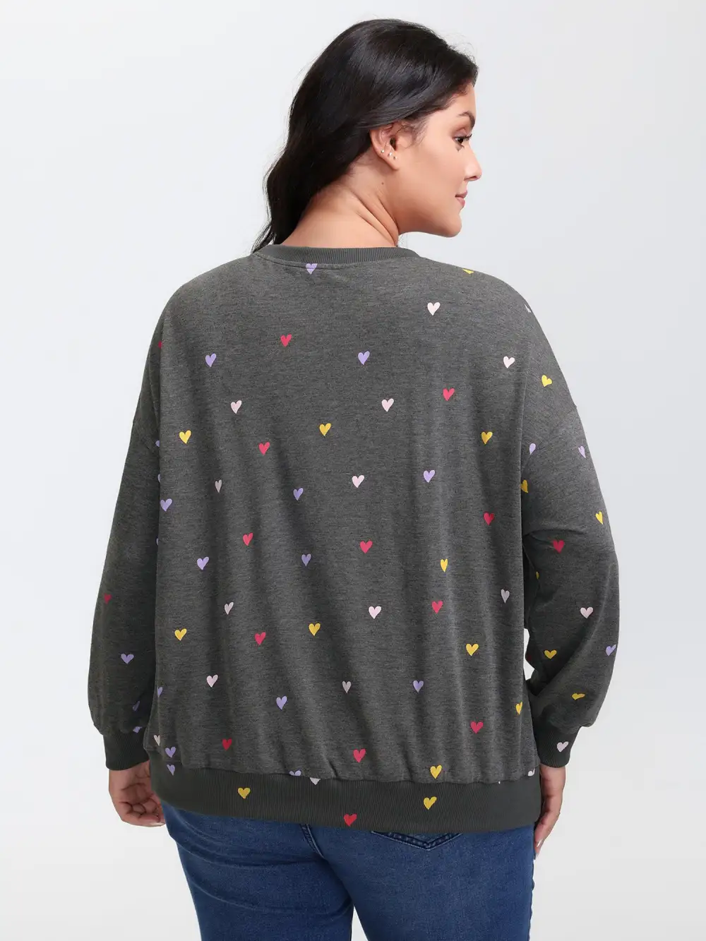 Supersoft Heart Print Ribbed Sweatshirt