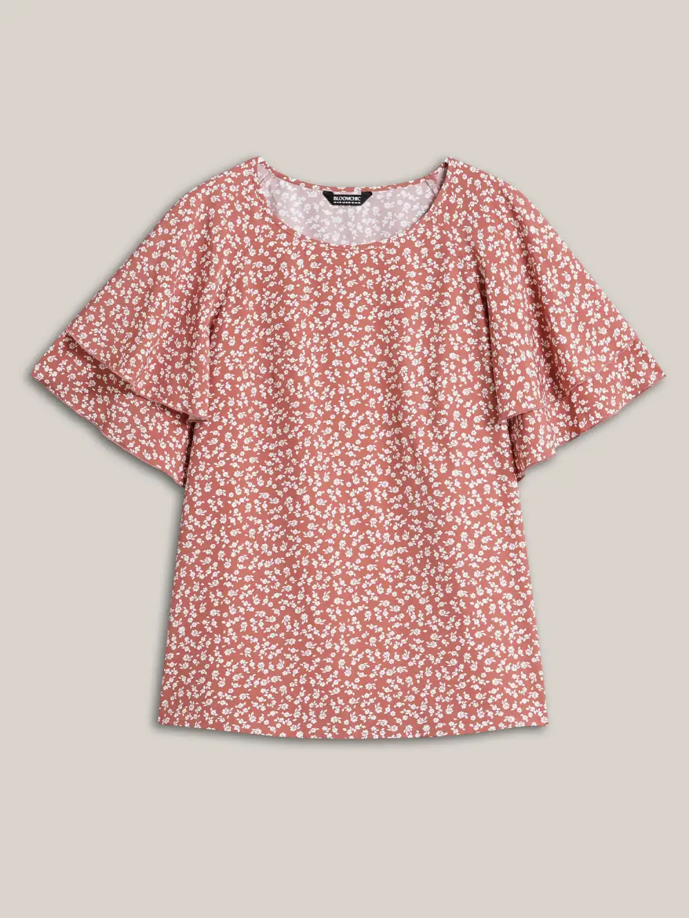 Ditsy Floral Print Tiered Lotus Leaf Sleeve Shirt