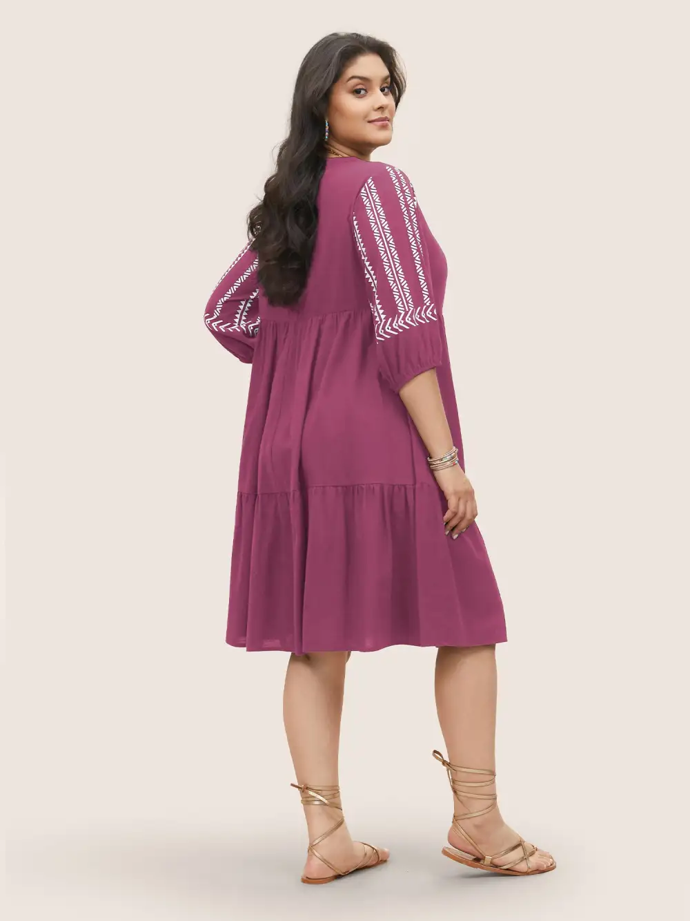 Cotton Geometric Bandana Print Tassel Trim Dress