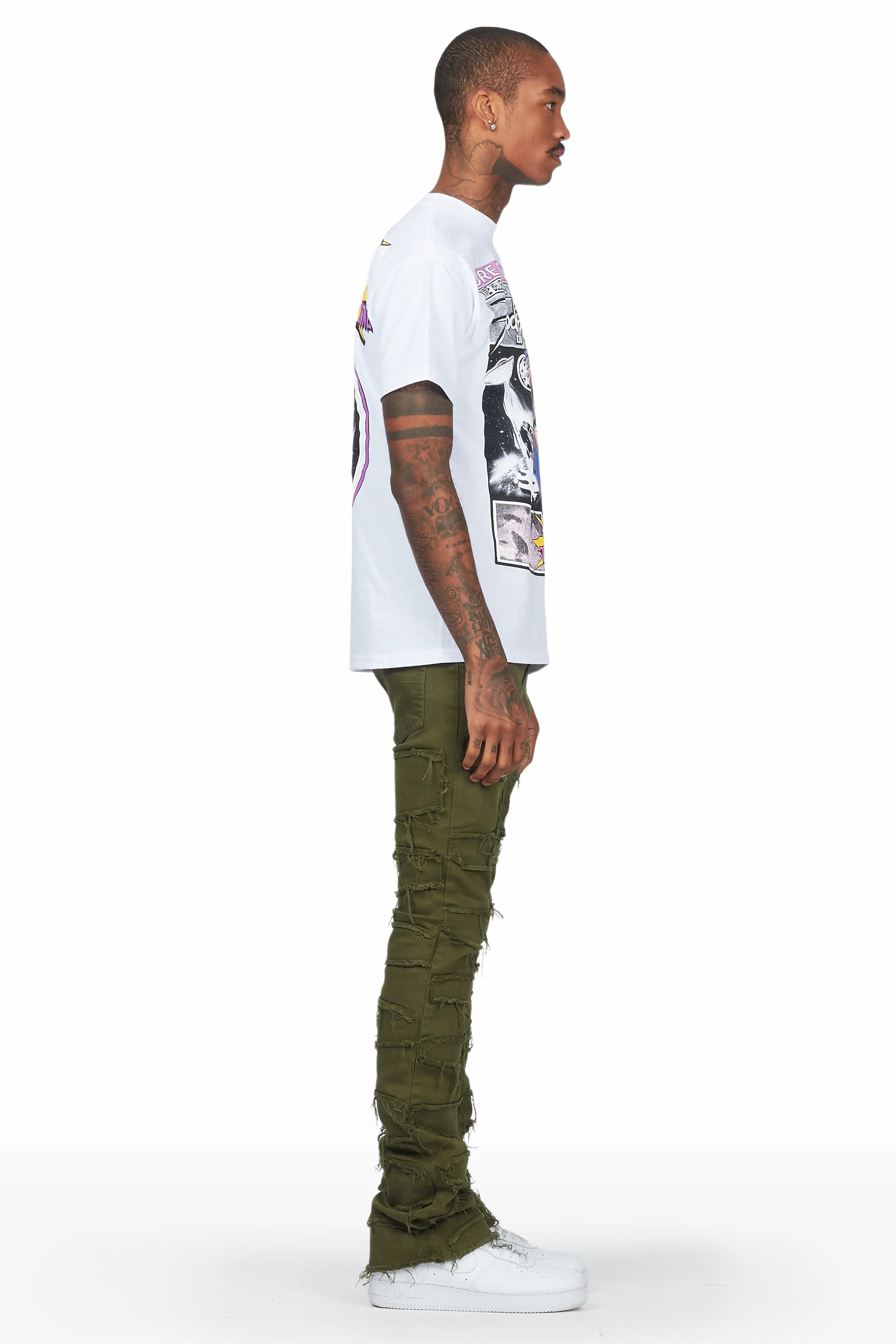 Shake Green Stacked Flare Jean