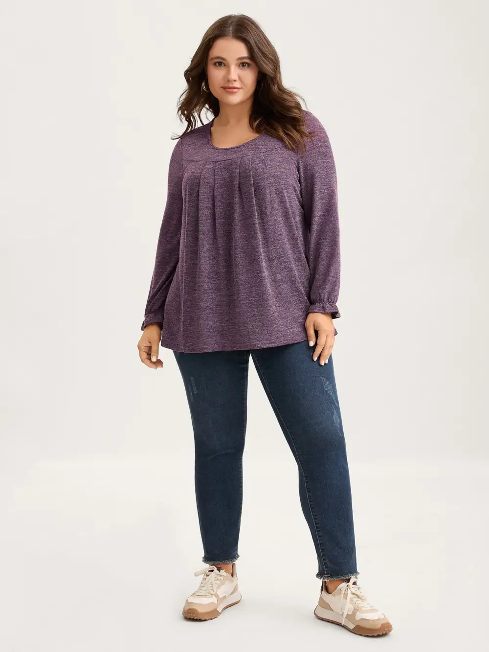 Round Neck Heather Pleated T-shirt