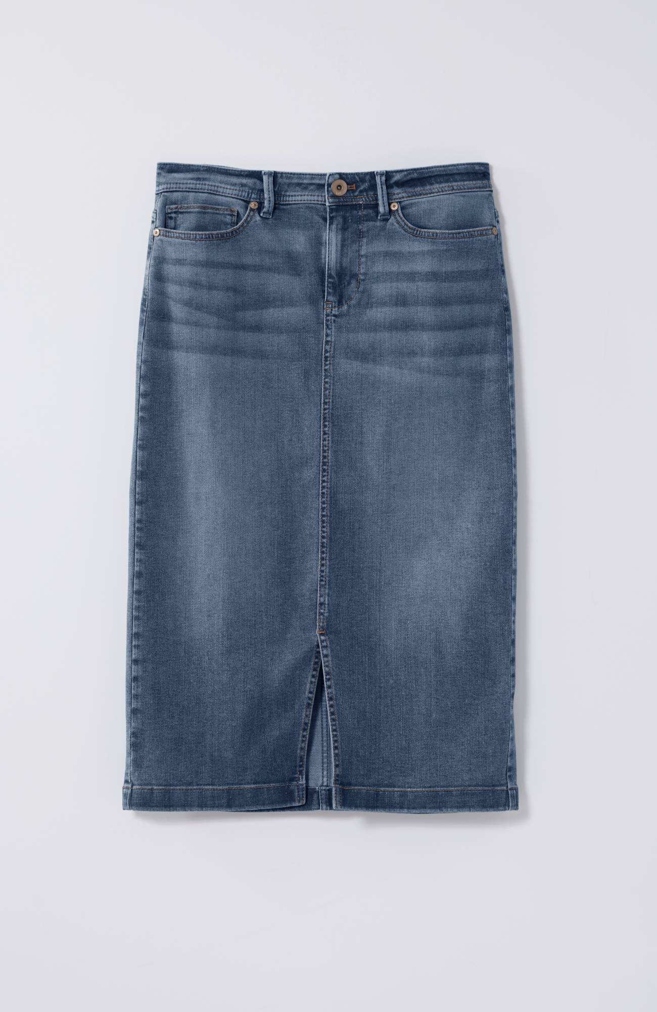 Slit-Hem Denim Skirt
