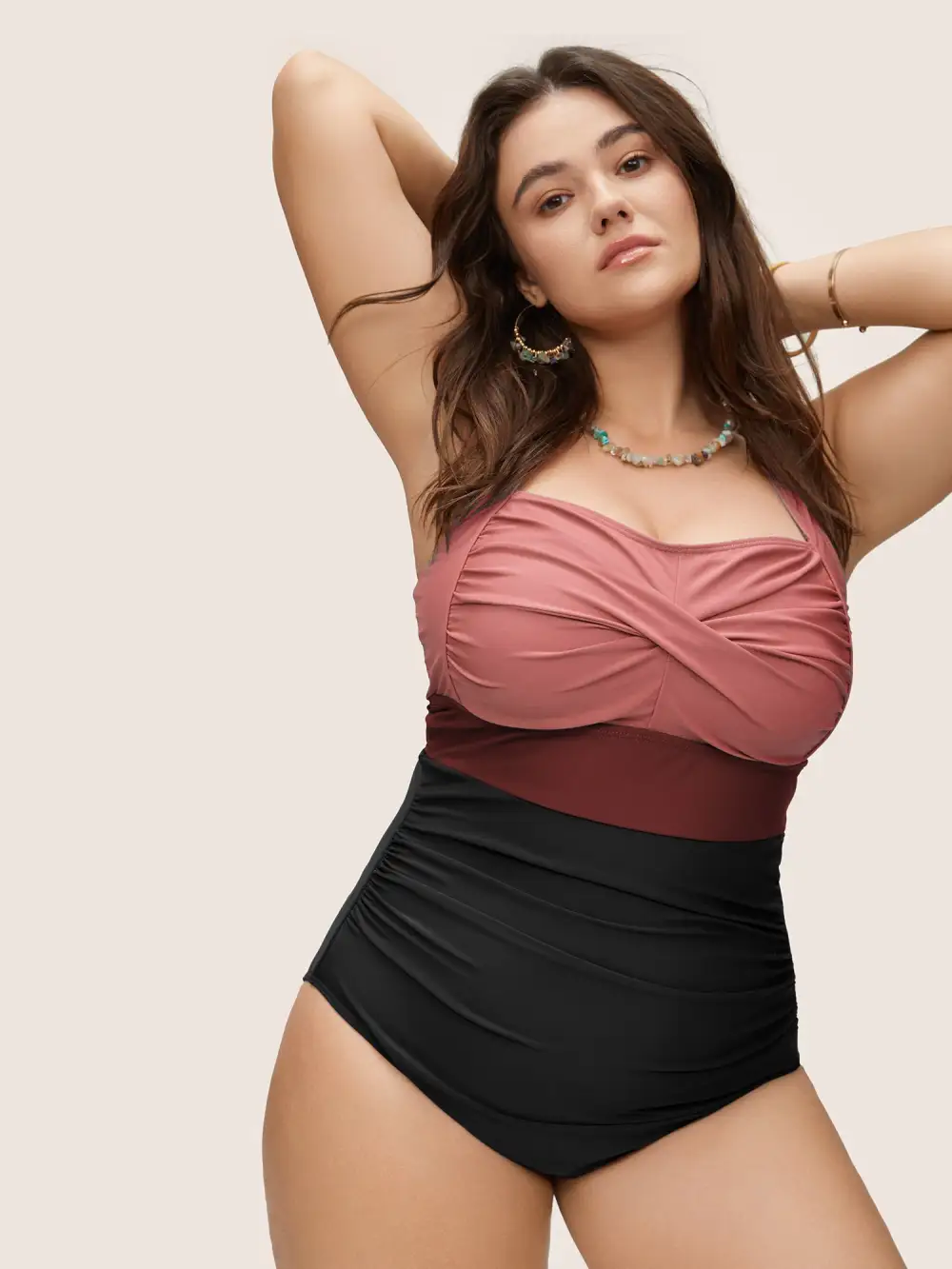 Contrast Twist Front Tummy-Control One Piece Swimsuit