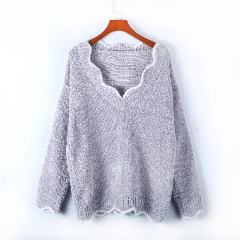 Wave Edge V-Neck Casual Sweater