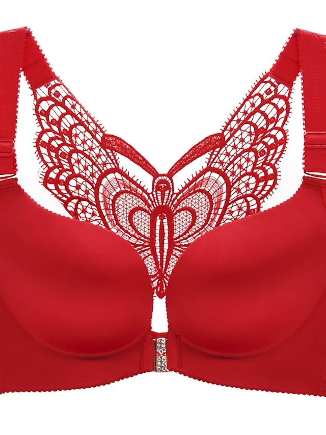 Women's Curve Plus Size Solid Color Butterfly Ladies Sexy Winter Fall Spring Push Up Bras 3/4 Cup Bra Black Wine Red Big Size US34A / FR90A / INT75A US34B / FR90B / INT75B US34C / FR90C / INT75C