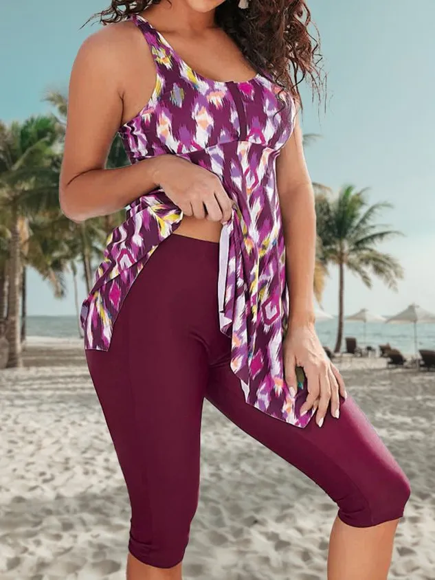 Casual Printing Abstract Scoop Neck Tankini